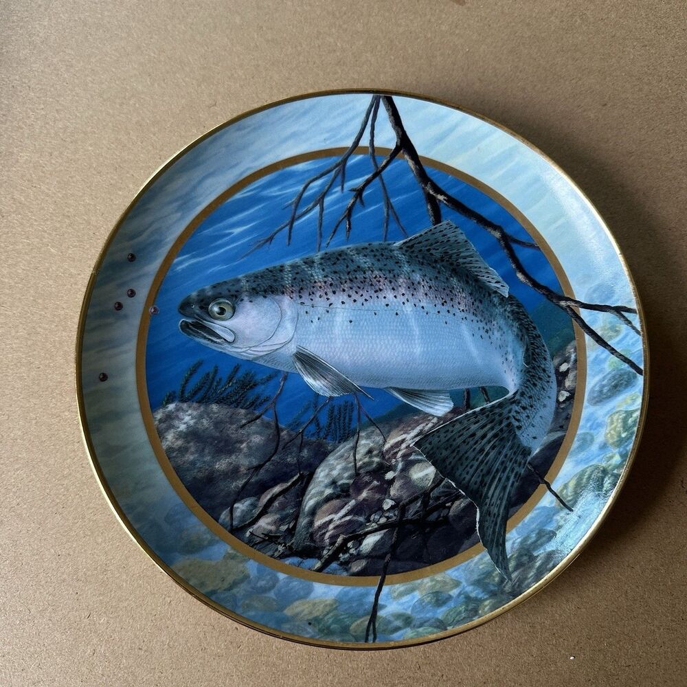 Vtg. Field & Stream Steel Trout Collector Plate by Scharle from Franklin Mint 8"